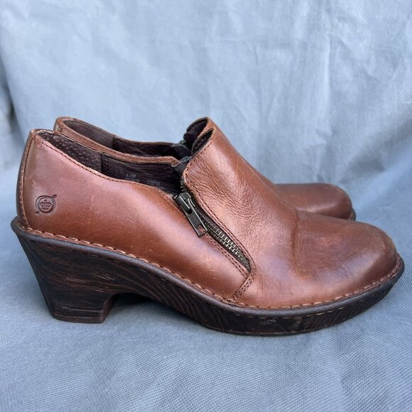BORN Size 9.5 Brown Leather Clogs Elliot Shoes Double Zip Plain Toe - Picture 1 of 7
